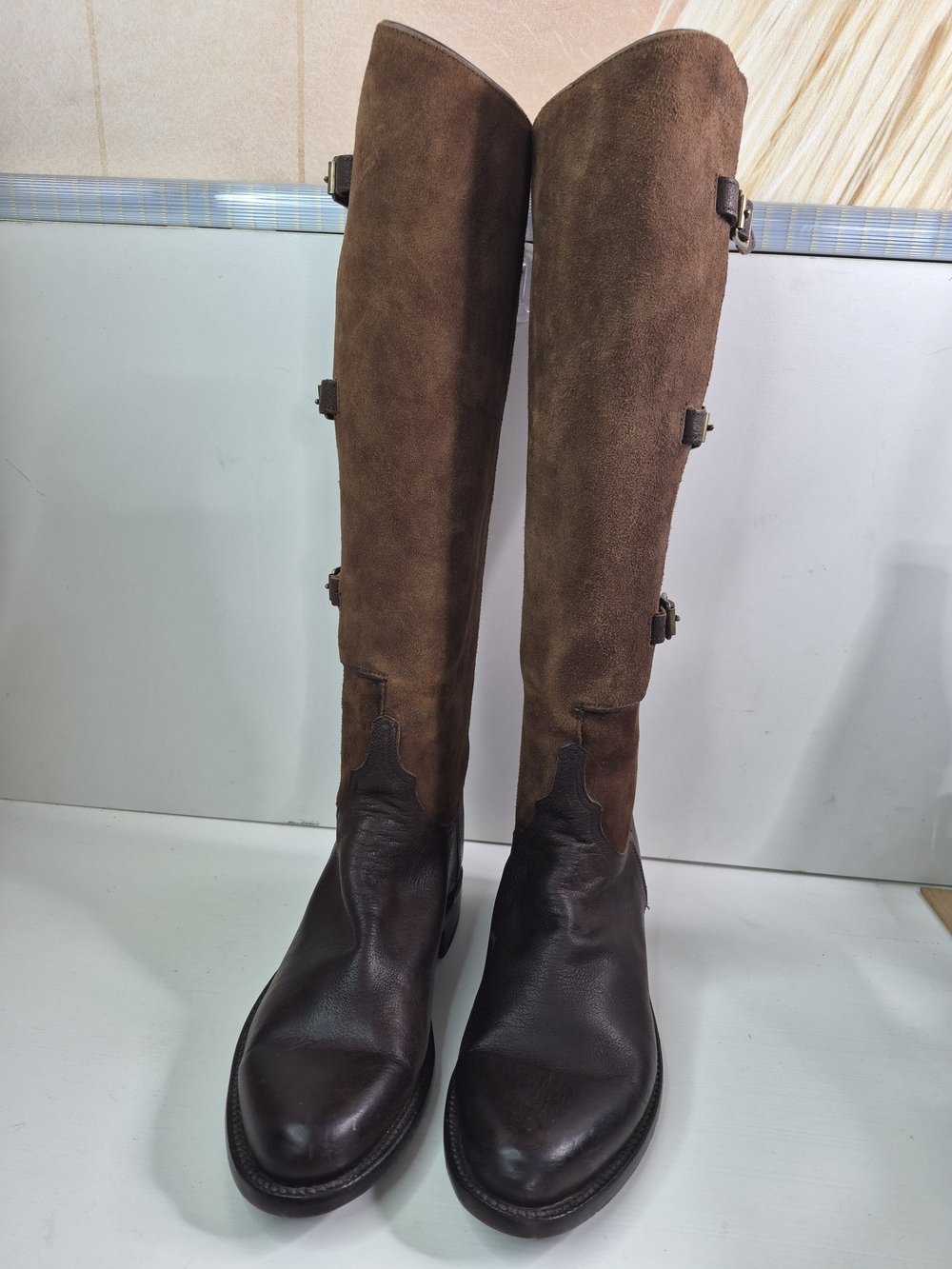 Lucchese Women’s Tall Leather & Suede Brown Riding Boots